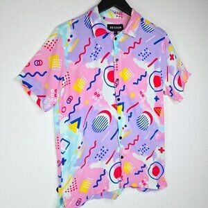 REASON Brand Pink Fun Retro Preppy Button UP Shirt